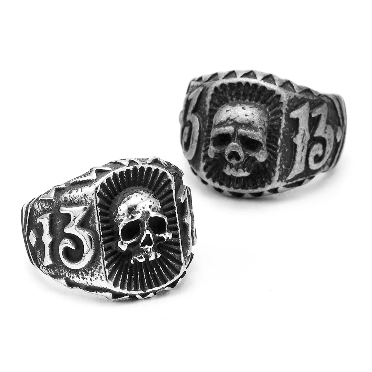Number 13 Mens Skull Ring Thirteen - Stainless Steel Silver & Black - Unisex - That Rock Aesthetic