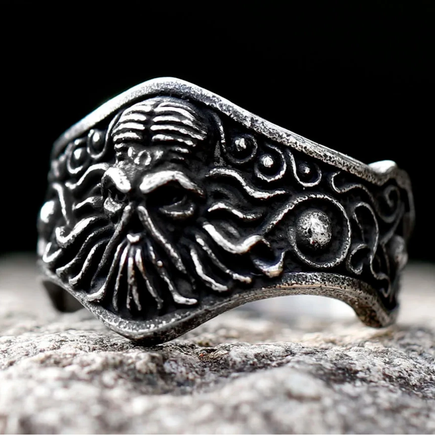 Octopus Cthulhu Mens Ring - Titanium Steel Silver - Unisex - That Rock Aesthetic