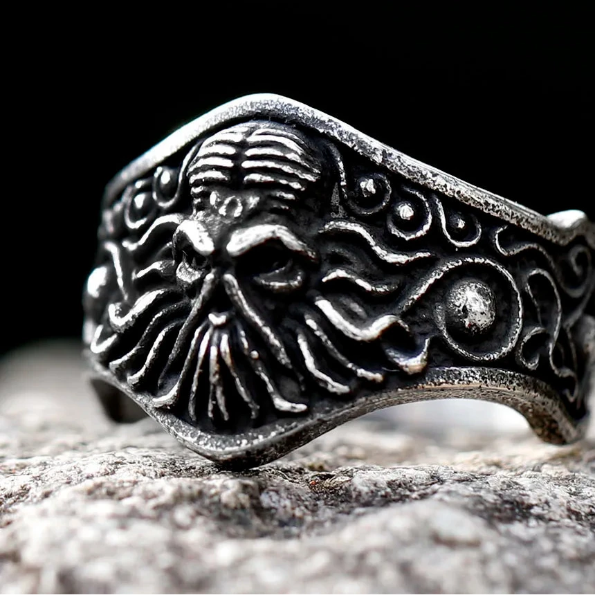 Octopus Cthulhu Mens Ring - Titanium Steel Silver - Unisex - That Rock Aesthetic