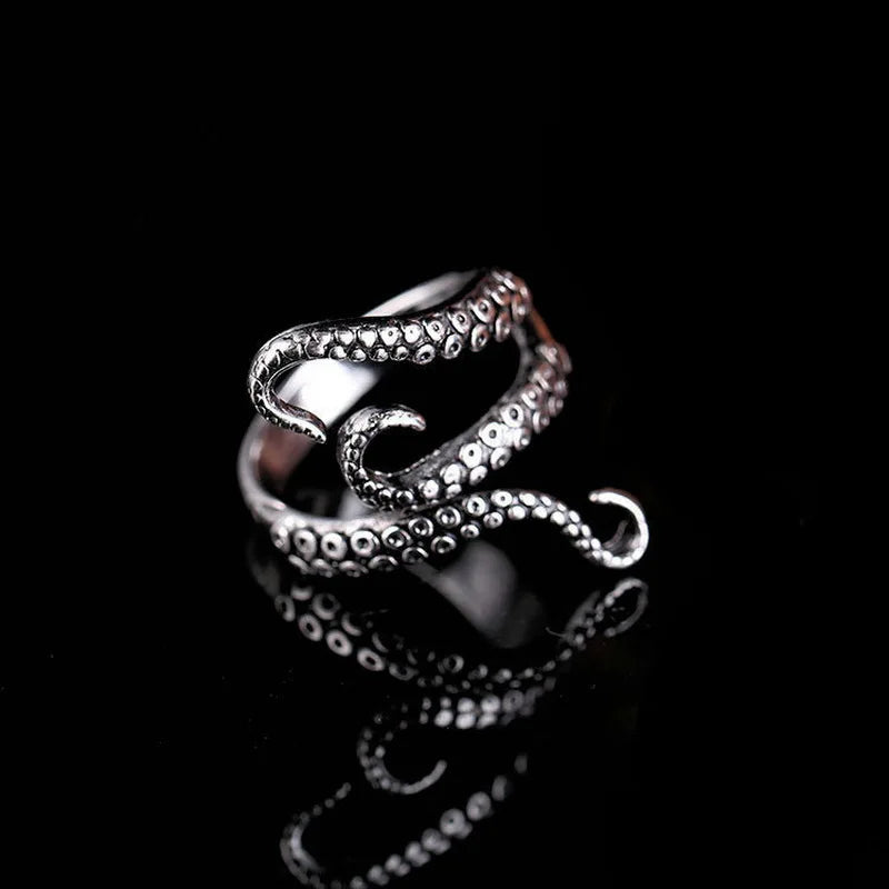 Octopus Tentacle Mens Ring - Titanium Steel Silver - Unisex - Adjustable - That Rock Aesthetic