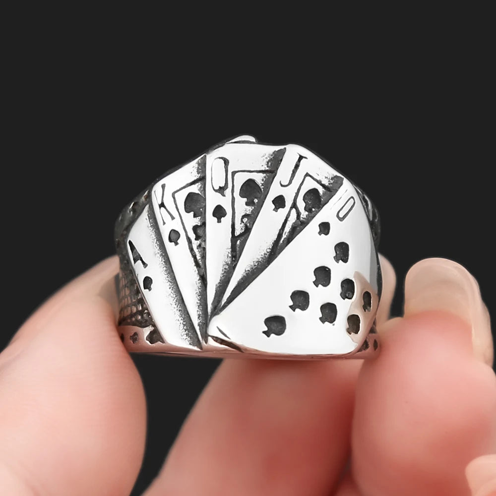 Poker Ring Mens Deck of Playing Cards - Stainless Steel Silver - Unisex - That Rock Aesthetic