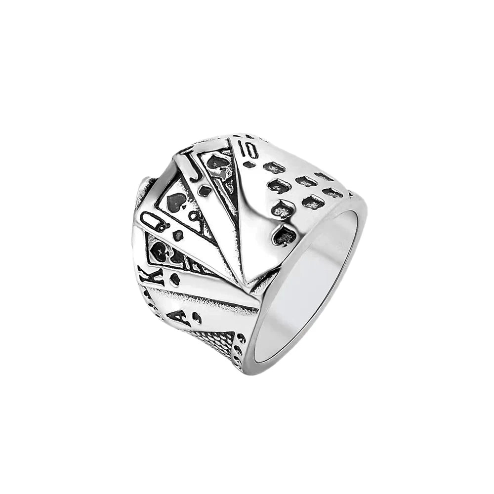 Poker Ring Mens Deck of Playing Cards - Stainless Steel Silver - Unisex - That Rock Aesthetic