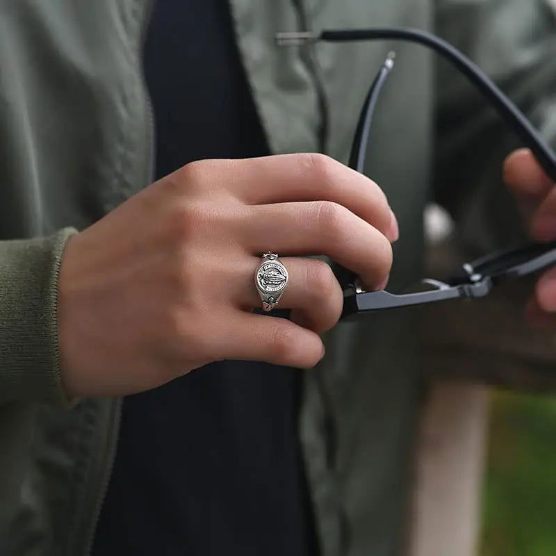 Praying Hands Mens Cross Ring - Silver - Unisex - Adjustable - That Rock Aesthetic