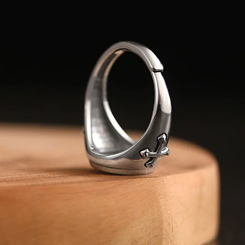 Praying Hands Mens Cross Ring - Silver - Unisex - Adjustable - That Rock Aesthetic
