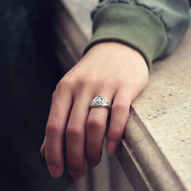 Praying Hands Mens Cross Ring - Silver - Unisex - Adjustable - That Rock Aesthetic
