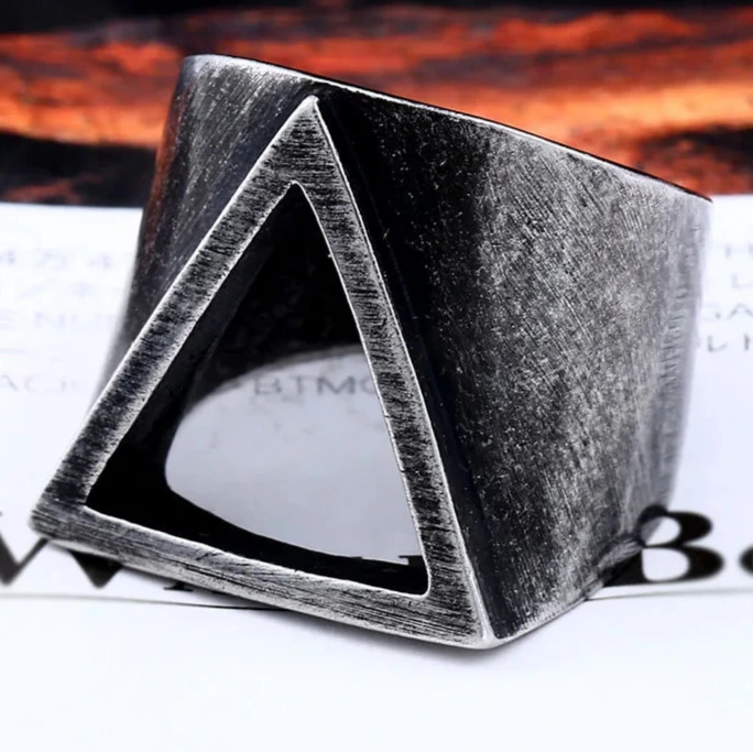 Prism Pyramid Triangle Ring Mens Ancient Egyptian - Stainless Steel Silver - Unisex - That Rock Aesthetic