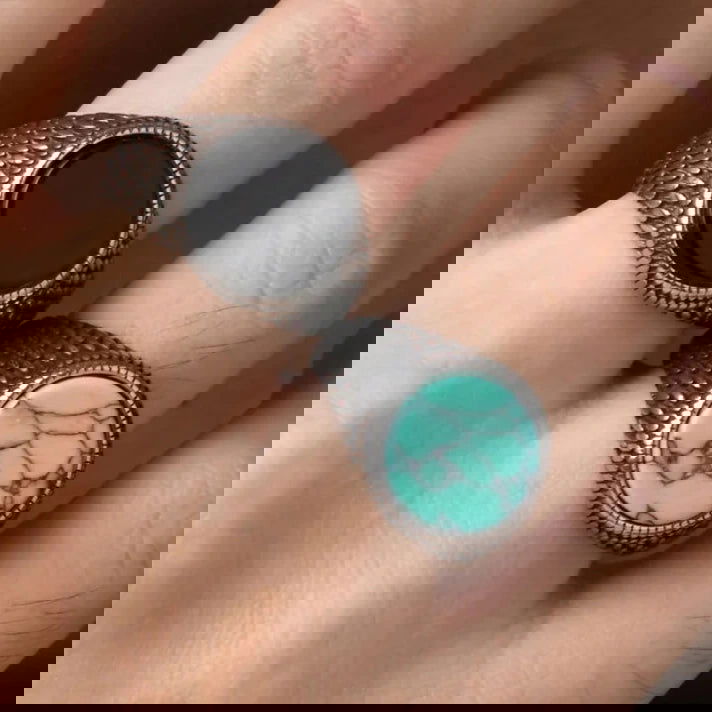 Round Marbled Mens Turquoise Ring - Stainless Steel Silver - Unisex - That Rock Aesthetic