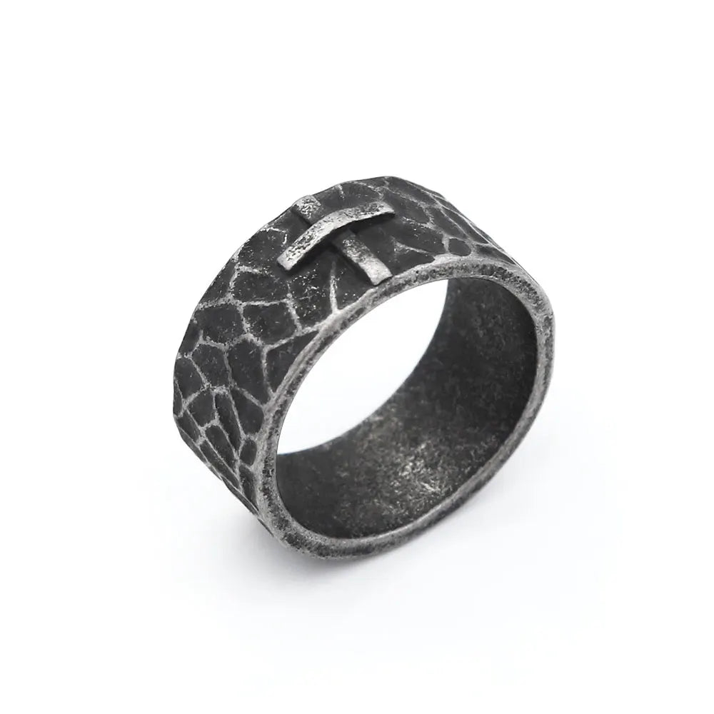 Rugged Christian Cross Ring Mens - Stainless Steel Silver - Unisex - That Rock Aesthetic