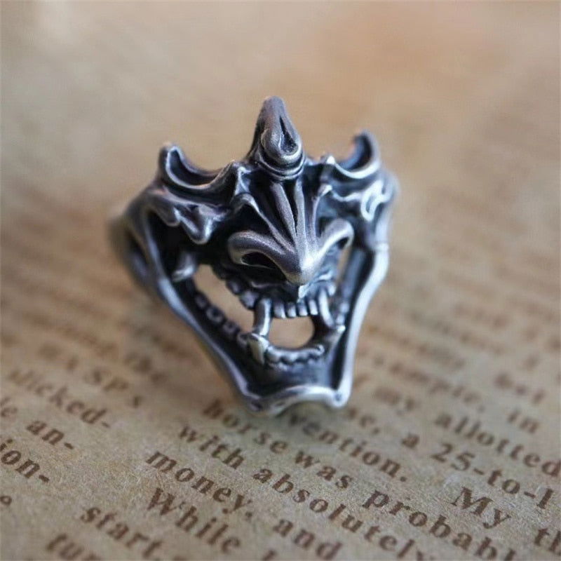 Satanic Devil Demon Ring Mens - Silver - Unisex - Adjustable - That Rock Aesthetic