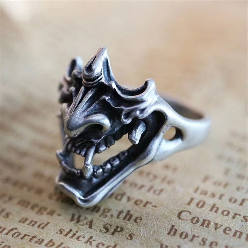 Satanic Devil Demon Ring Mens - Silver - Unisex - Adjustable - That Rock Aesthetic