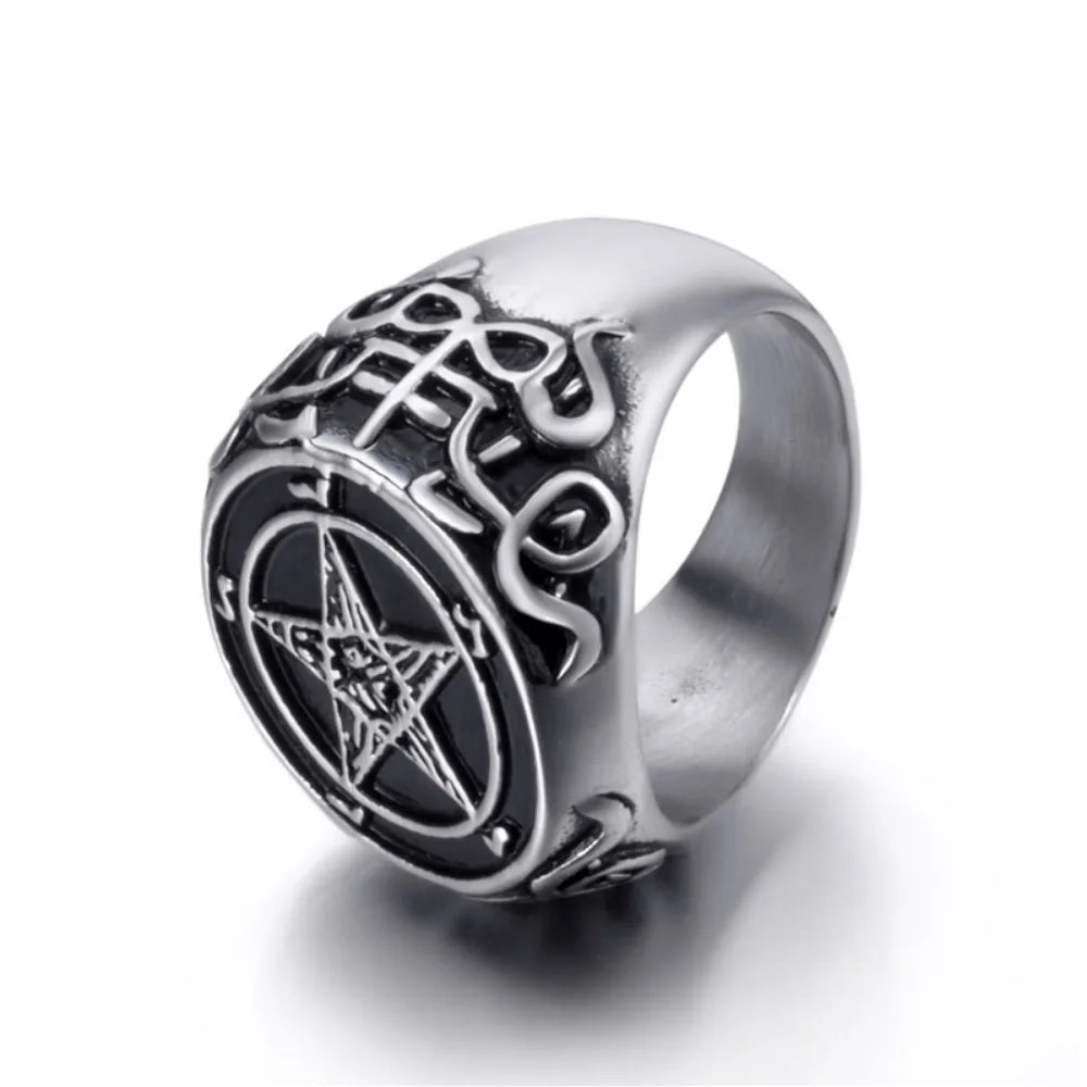 Satanic Pentagram Ring Mens Signet - Silver - Unisex - That Rock Aesthetic