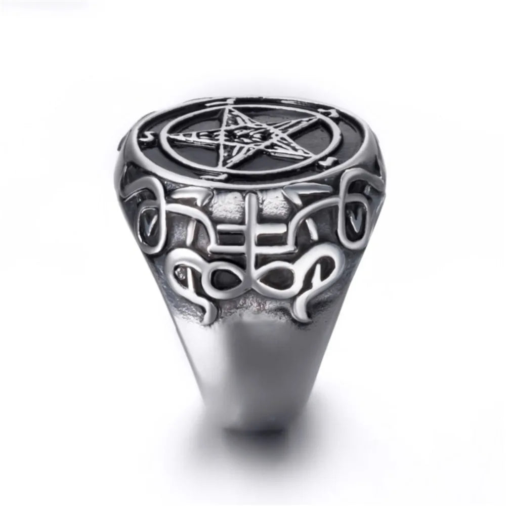 Satanic Pentagram Ring Mens Signet - Silver - Unisex - That Rock Aesthetic