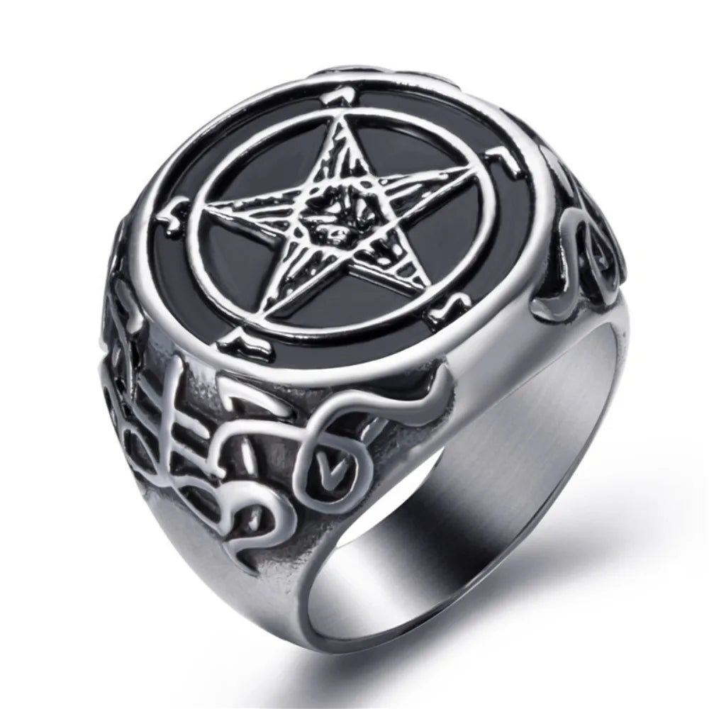 Satanic Pentagram Ring Mens Signet - Silver - Unisex - That Rock Aesthetic