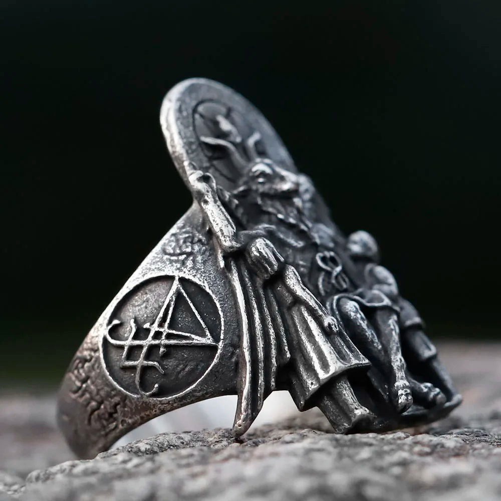 Satanic Throne of Baphomet Ring Mens - Stainless Steel Silver - Unisex - That Rock Aesthetic