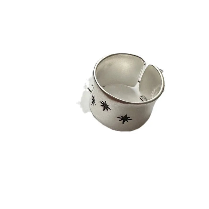 Celestial Hippie Boho Star Chunky Ring - Silver - Adjustable - Unisex