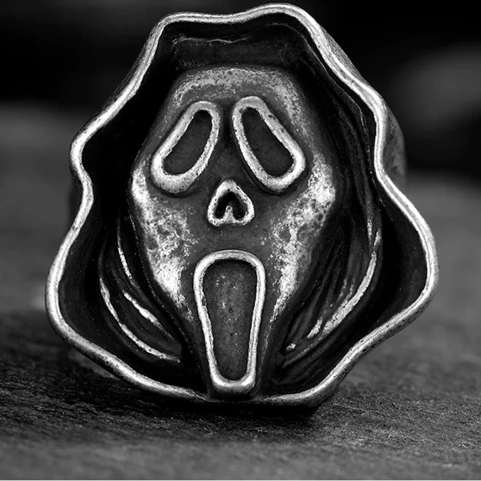 Scream Ghostface Mens Ring - Stainless Steel Silver - Unisex - That Rock Aesthetic