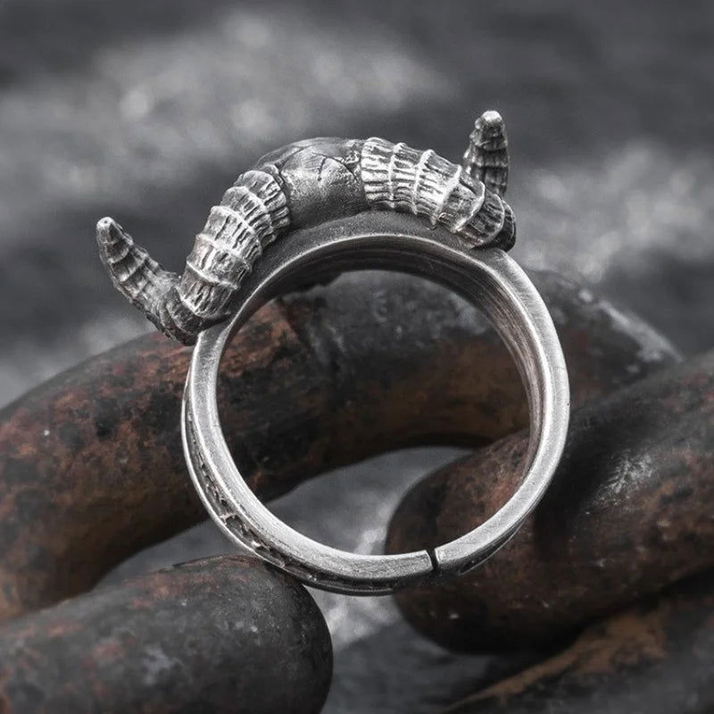 Sheep Ram Skull Mens Ring - Silver - Unisex - Adjustable - That Rock Aesthetic