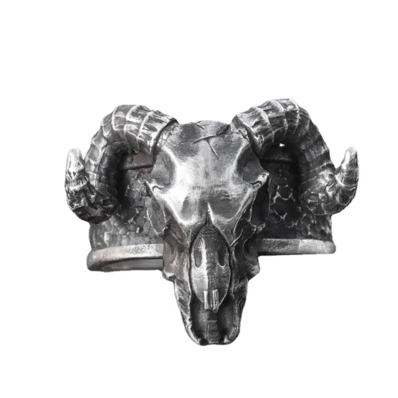Sheep Ram Skull Mens Ring - Silver - Unisex - Adjustable - That Rock Aesthetic