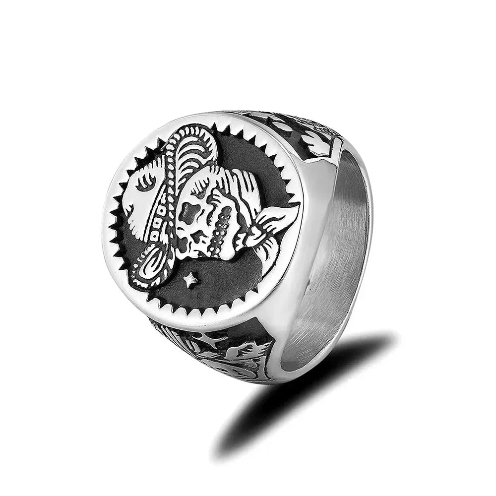 Skull Cowboy Western Ring Mens Signet - Stainless Steel Silver - Unisex - That Rock Aesthetic