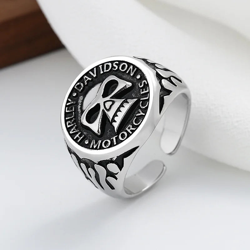 Skull Harley Davidson Ring Mens Biker - Silver - Unisex - Adjustable - That Rock Aesthetic