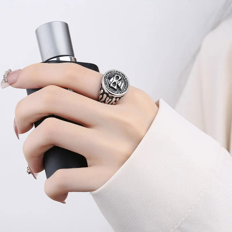 Skull Harley Davidson Ring Mens Biker - Silver - Unisex - Adjustable - That Rock Aesthetic