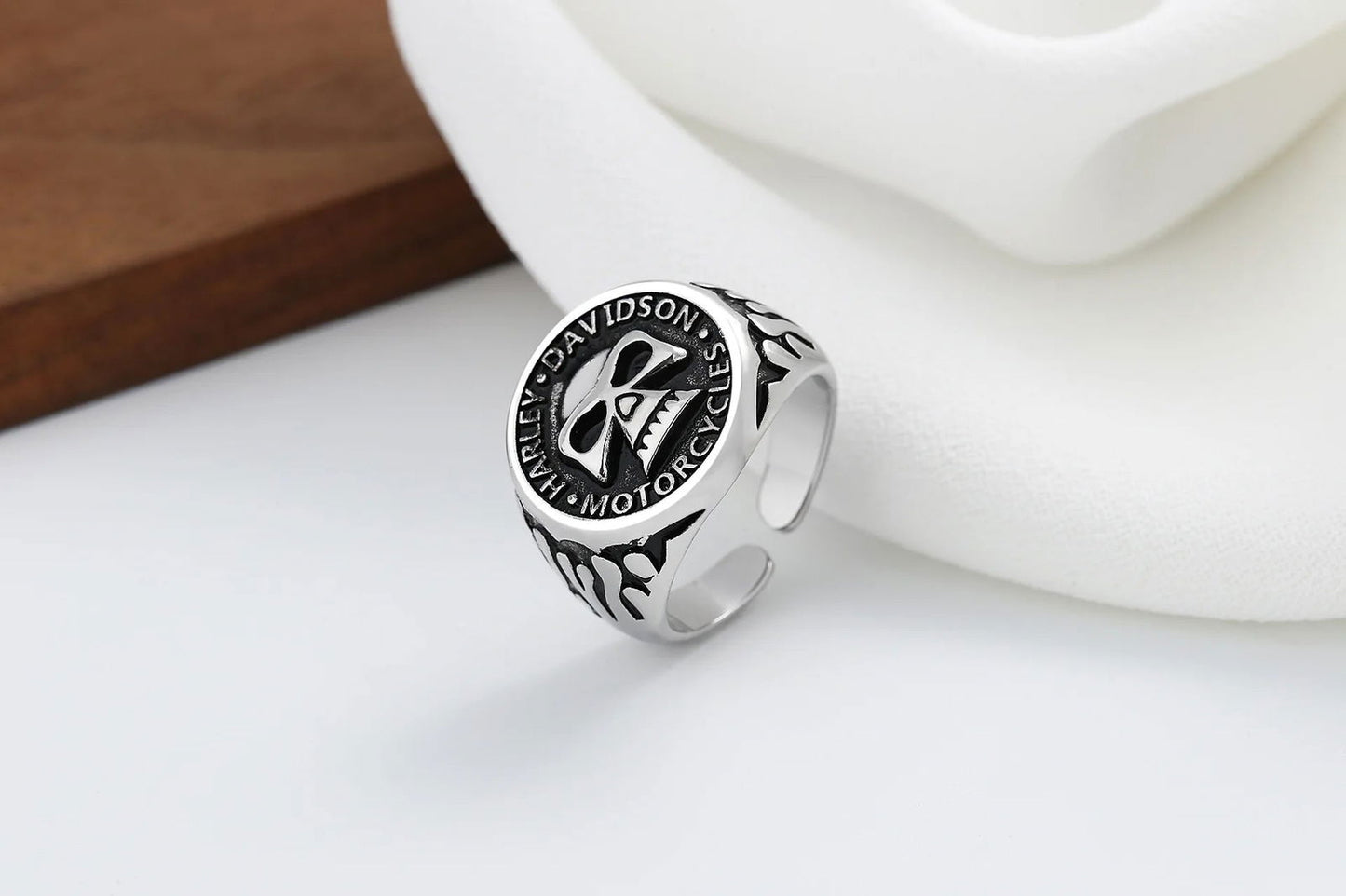 Skull Harley Davidson Ring Mens Biker - Silver - Unisex - Adjustable - That Rock Aesthetic