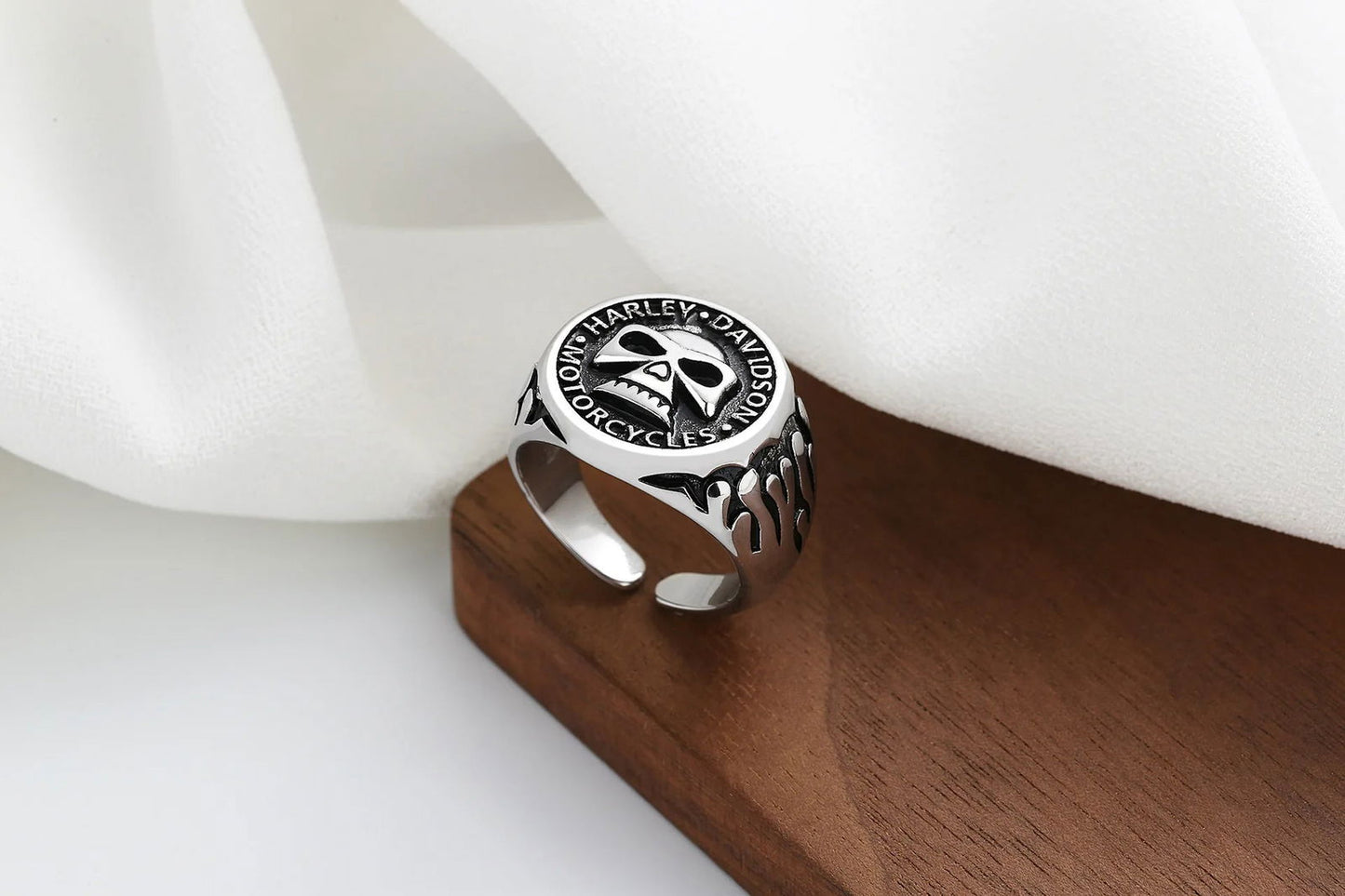 Skull Harley Davidson Ring Mens Biker - Silver - Unisex - Adjustable - That Rock Aesthetic