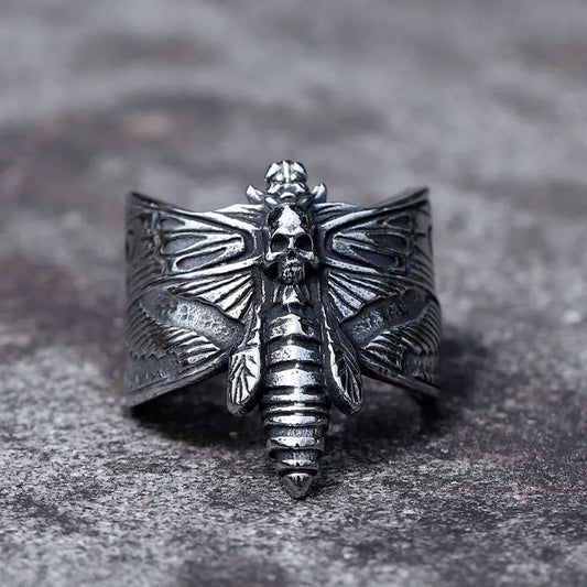 Skull Moth Death's Head Ring Mens - Stainless Steel Silver - Unisex - That Rock Aesthetic