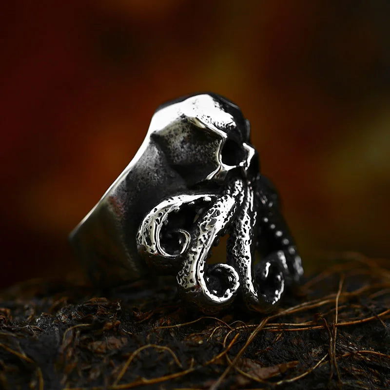 Skull Octopus Kraken Mens Ring - Titanium Steel Silver - Unisex - That Rock Aesthetic
