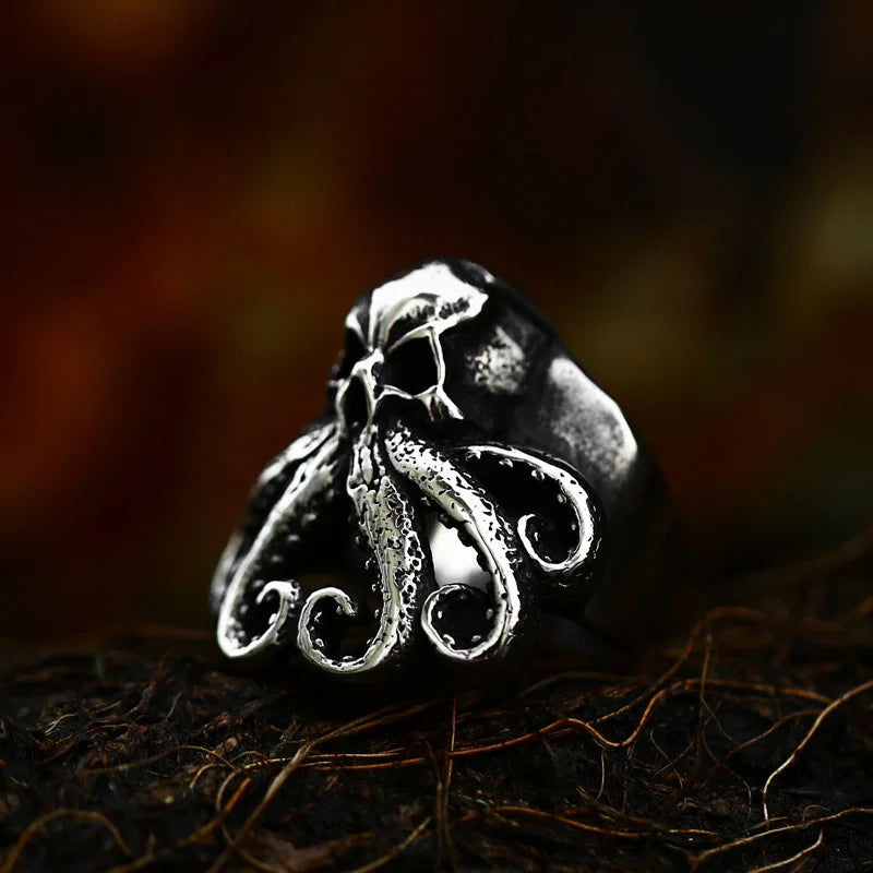 Skull Octopus Kraken Mens Ring - Titanium Steel Silver - Unisex - That Rock Aesthetic