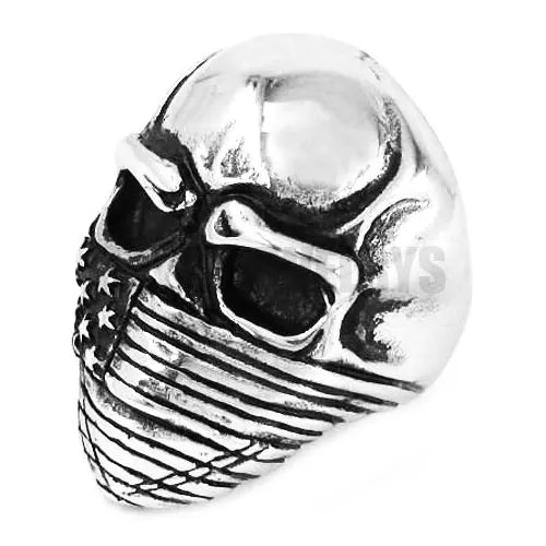 Skull USA American Flag Ring Mens - Stainless Steel Silver - Unisex - That Rock Aesthetic