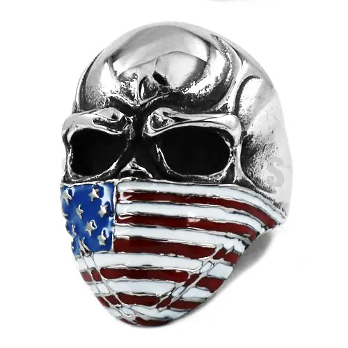 Skull USA American Flag Ring Mens - Stainless Steel Silver - Unisex - That Rock Aesthetic