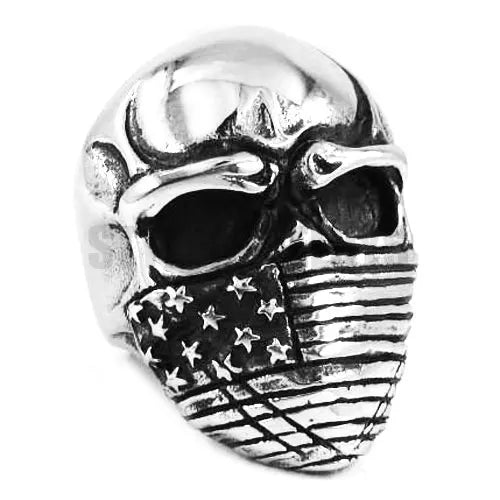 Skull USA American Flag Ring Mens - Stainless Steel Silver - Unisex - That Rock Aesthetic
