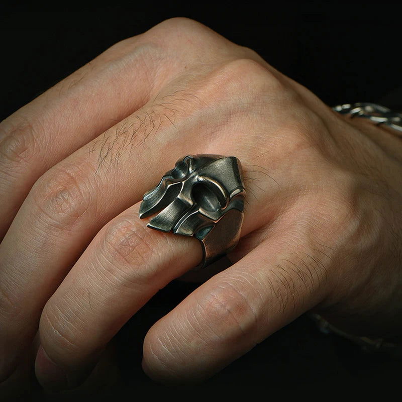 Spartan Warrior Helmet '300' Movie Mens Ring - Silver - Adjustable - That Rock Aesthetic