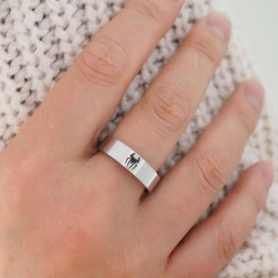 Spiderman Ring Logo #1 Superhero Mens Marvel Ring - Stainless Steel Silver - Unisex - That Rock Aesthetic