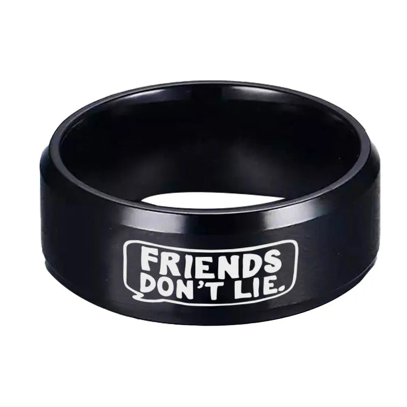 Stranger Things Ring Collection - Eleven, Friends Don't Lie, I Believe - Stainless Steel Black - Unisex - That Rock Aesthetic