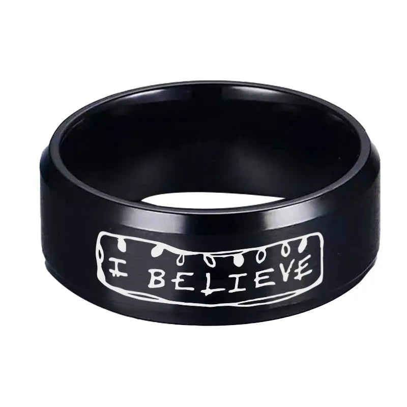 Stranger Things Ring Collection - Eleven, Friends Don't Lie, I Believe - Stainless Steel Black - Unisex - That Rock Aesthetic
