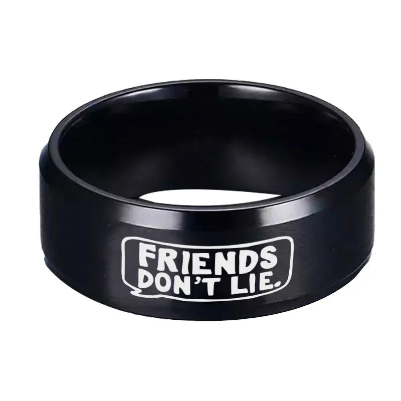 Stranger Things Ring Collection - Eleven, Friends Don't Lie, I Believe - Stainless Steel Black - Unisex - That Rock Aesthetic