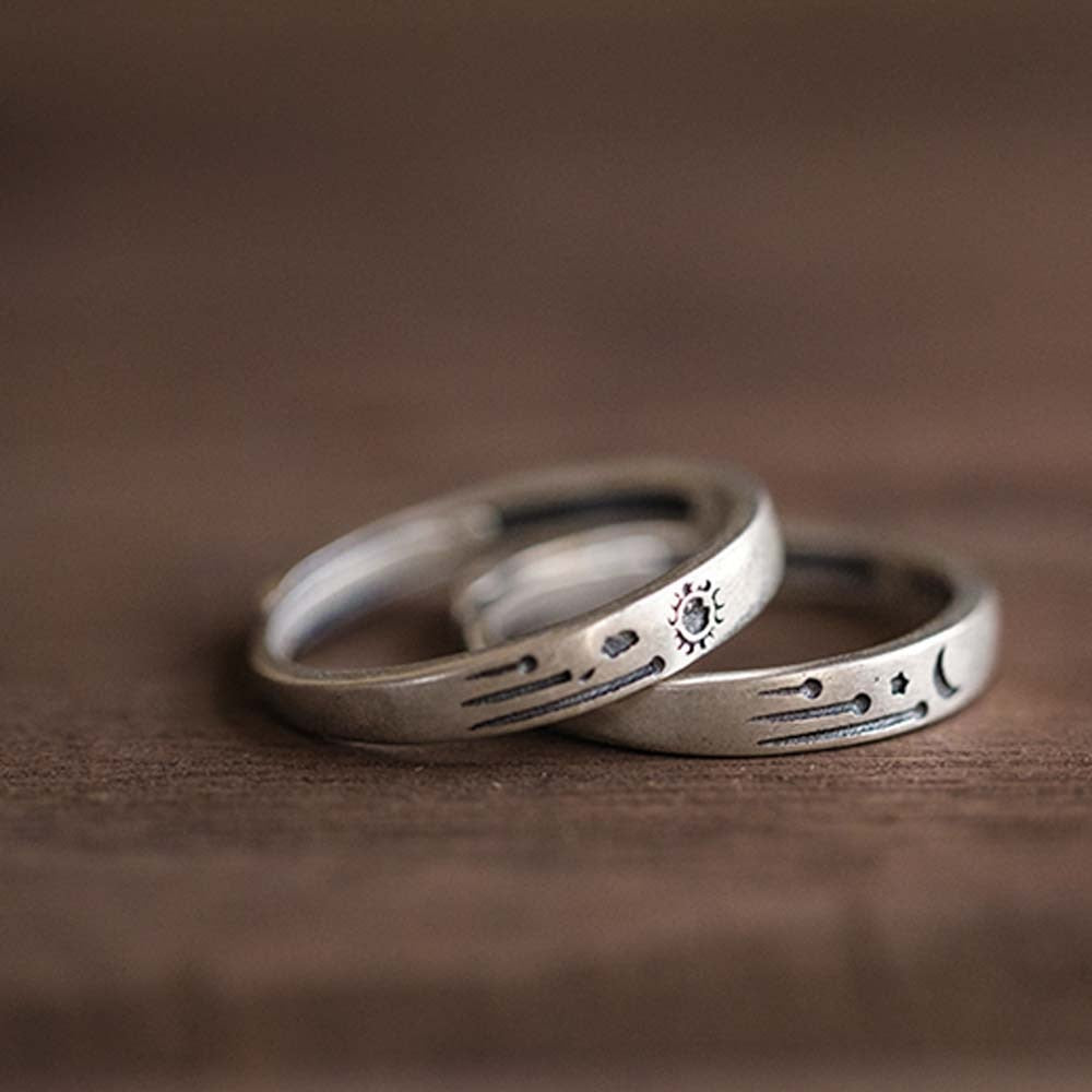 Shooting Star Boho Sun and Moon Rings Set - Silver - Unisex - That Rock Aesthetic