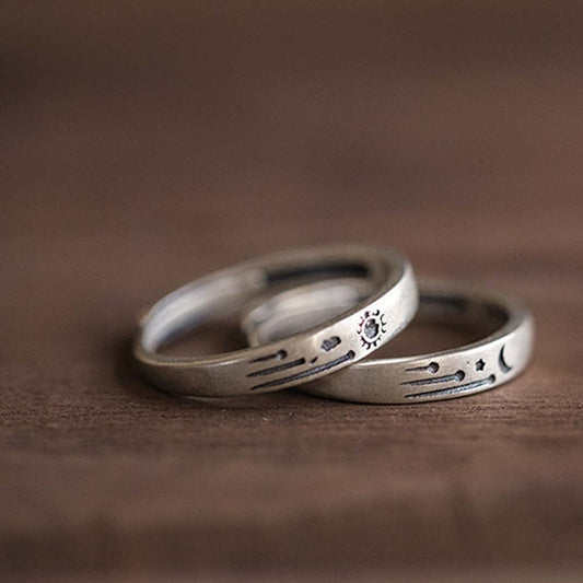 Shooting Star Boho Sun and Moon Rings Set - Silver - Unisex - That Rock Aesthetic
