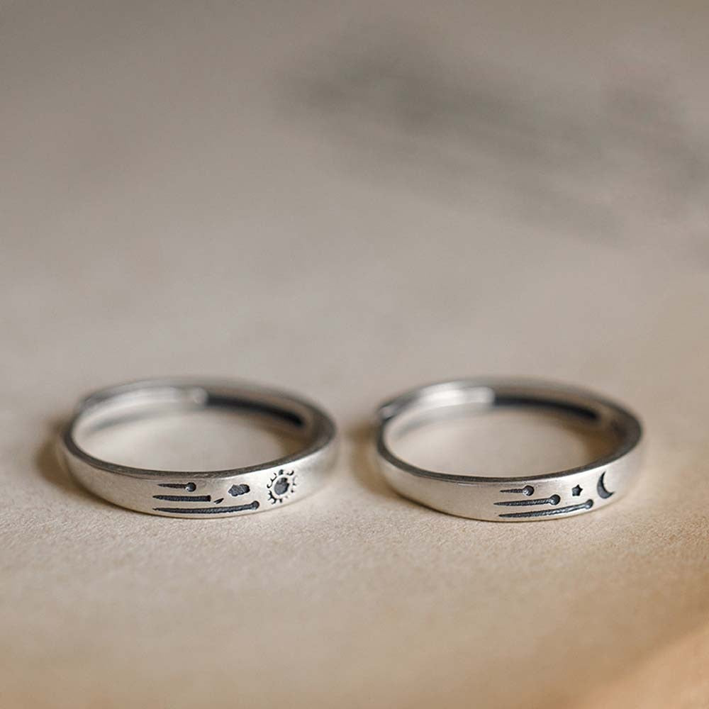 Shooting Star Boho Sun and Moon Rings Set - Silver - Unisex - That Rock Aesthetic