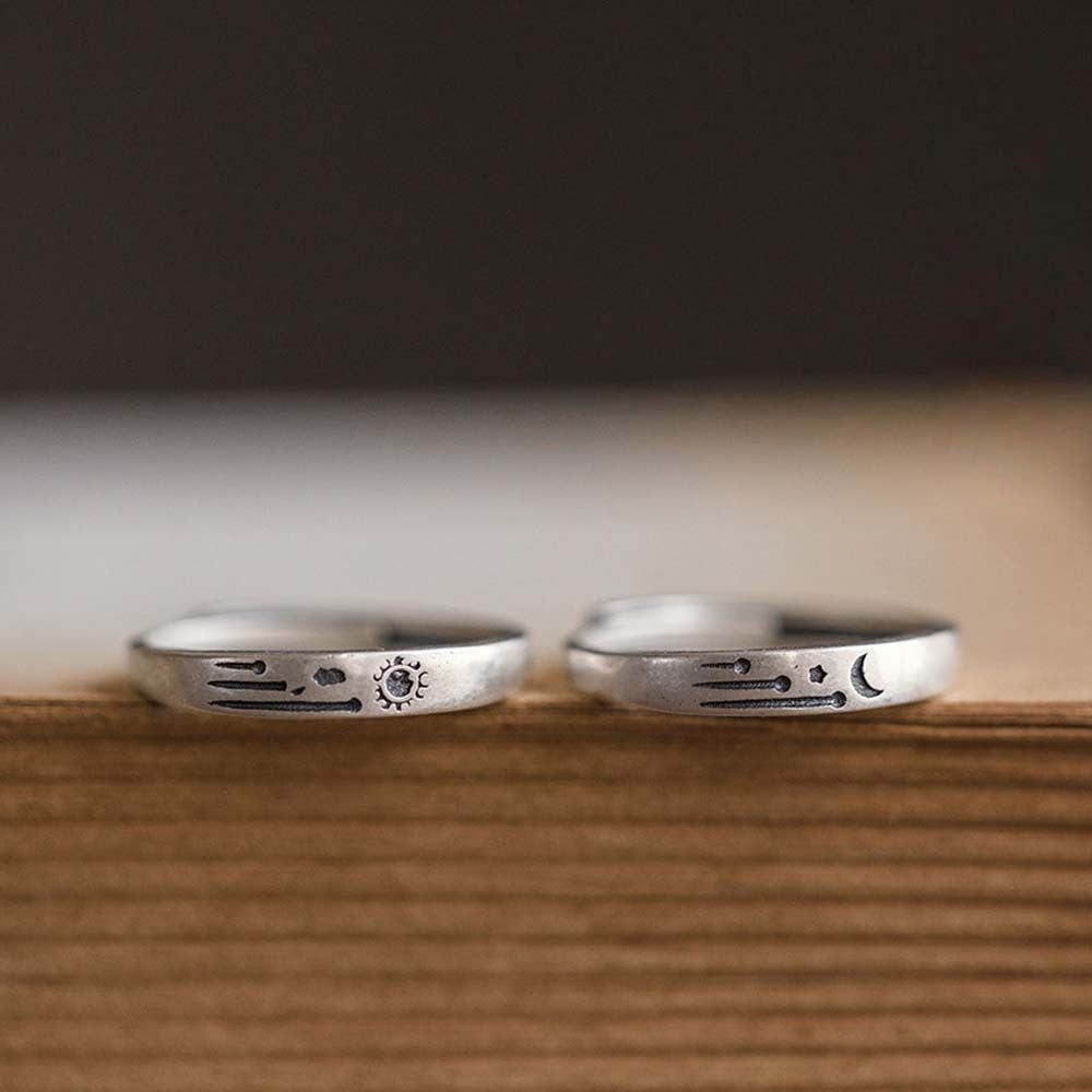 Shooting Star Boho Sun and Moon Rings Set - Silver - Unisex - That Rock Aesthetic