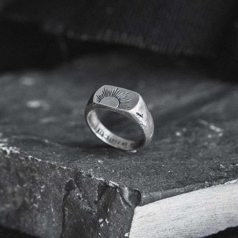 Sun Ray Minimalist Mens Boho Ring - Silver - Unisex - That Rock Aesthetic