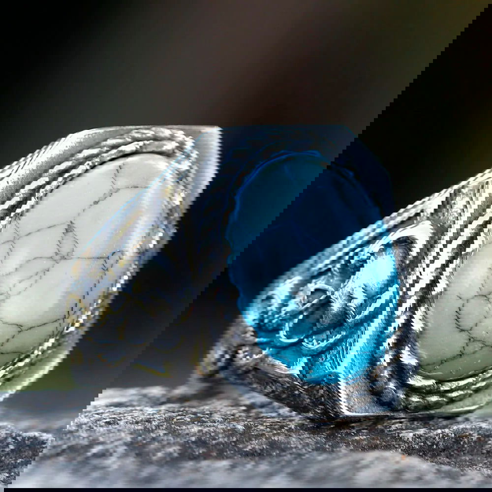 Turquoise Skull Snake Gemstone Mens Ring - Stainless Steel Silver - Unisex - That Rock Aesthetic