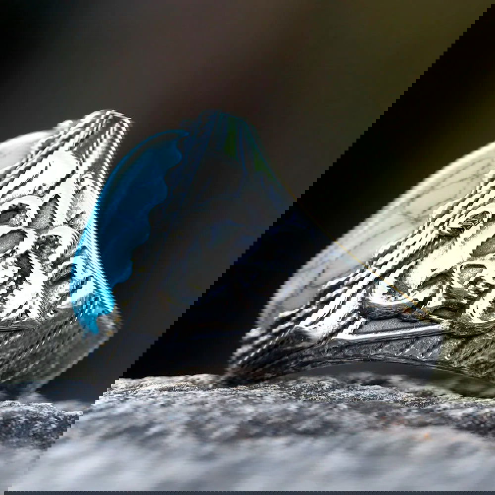 Turquoise Skull Snake Gemstone Mens Ring - Stainless Steel Silver - Unisex - That Rock Aesthetic