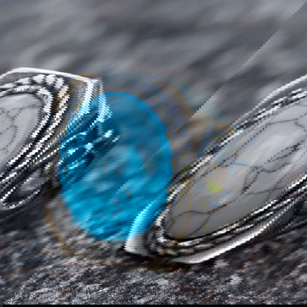 Turquoise Skull Snake Gemstone Mens Ring - Stainless Steel Silver - Unisex - That Rock Aesthetic