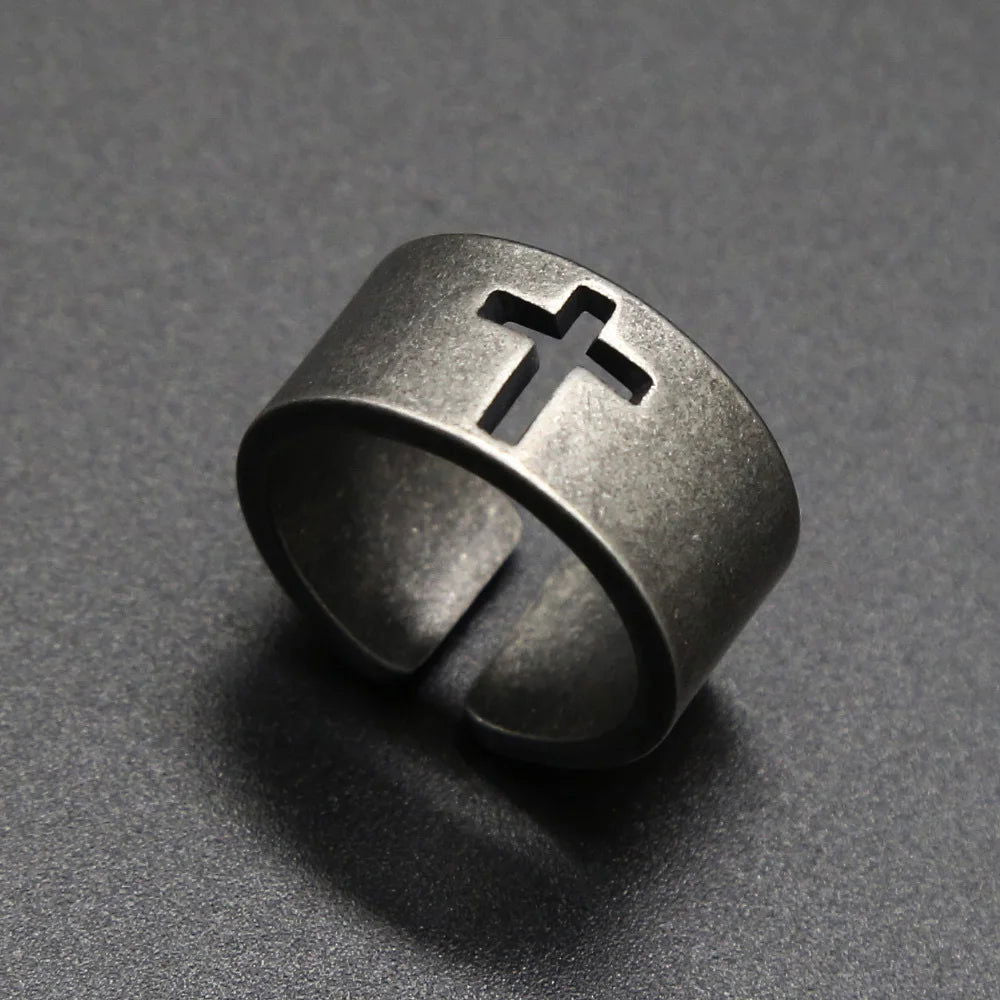 Vintage Christian Cross Ring Mens - Stainless Steel Silver - Unisex - That Rock Aesthetic
