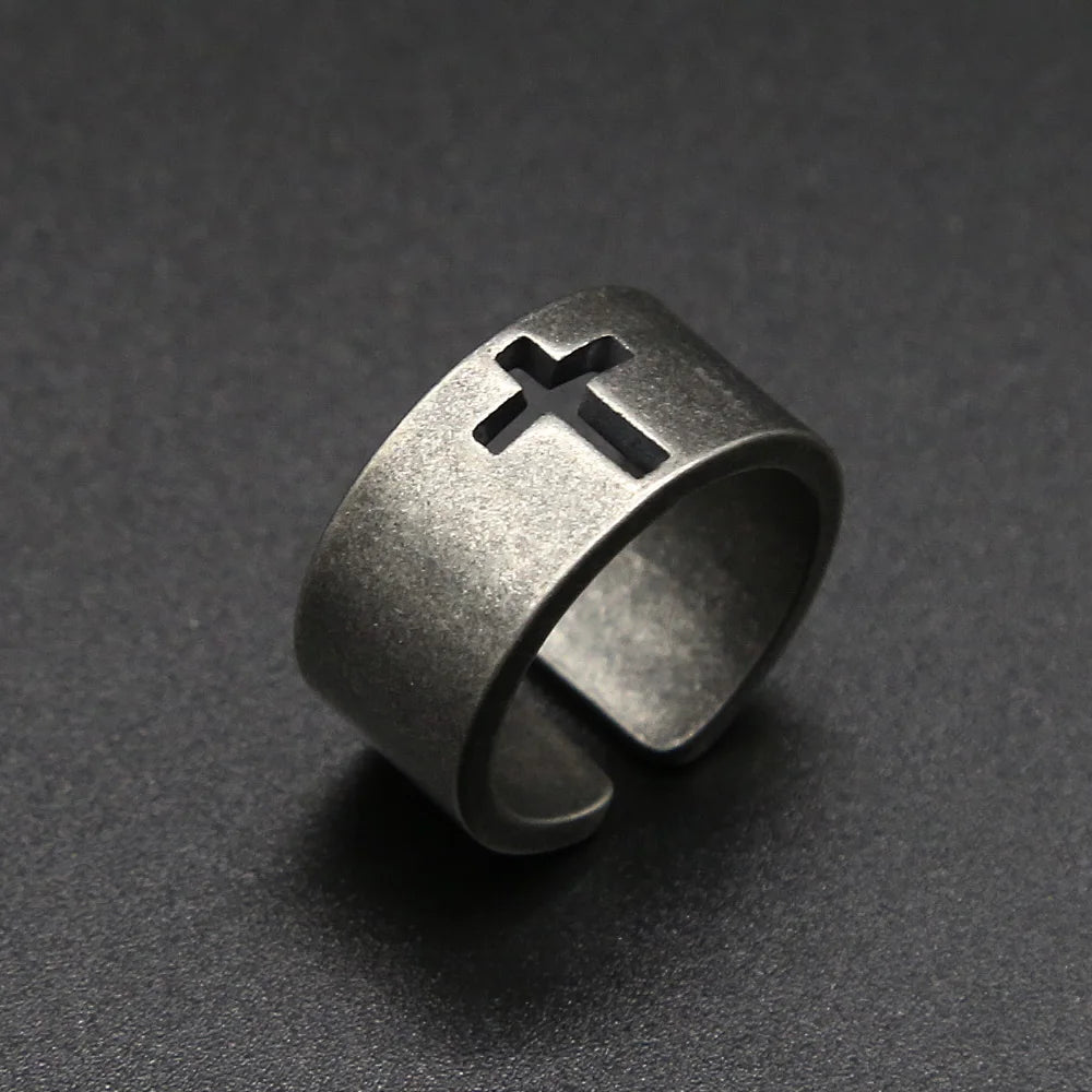 Vintage Christian Cross Ring Mens - Stainless Steel Silver - Unisex - That Rock Aesthetic