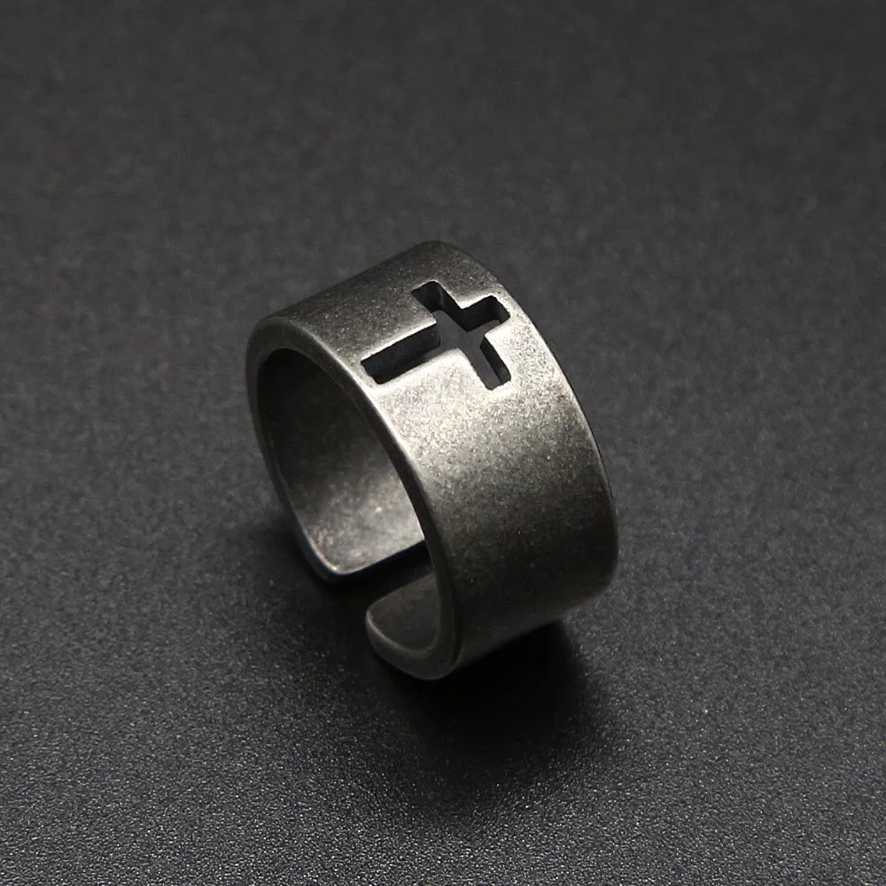 Vintage Christian Cross Ring Mens - Stainless Steel Silver - Unisex - That Rock Aesthetic