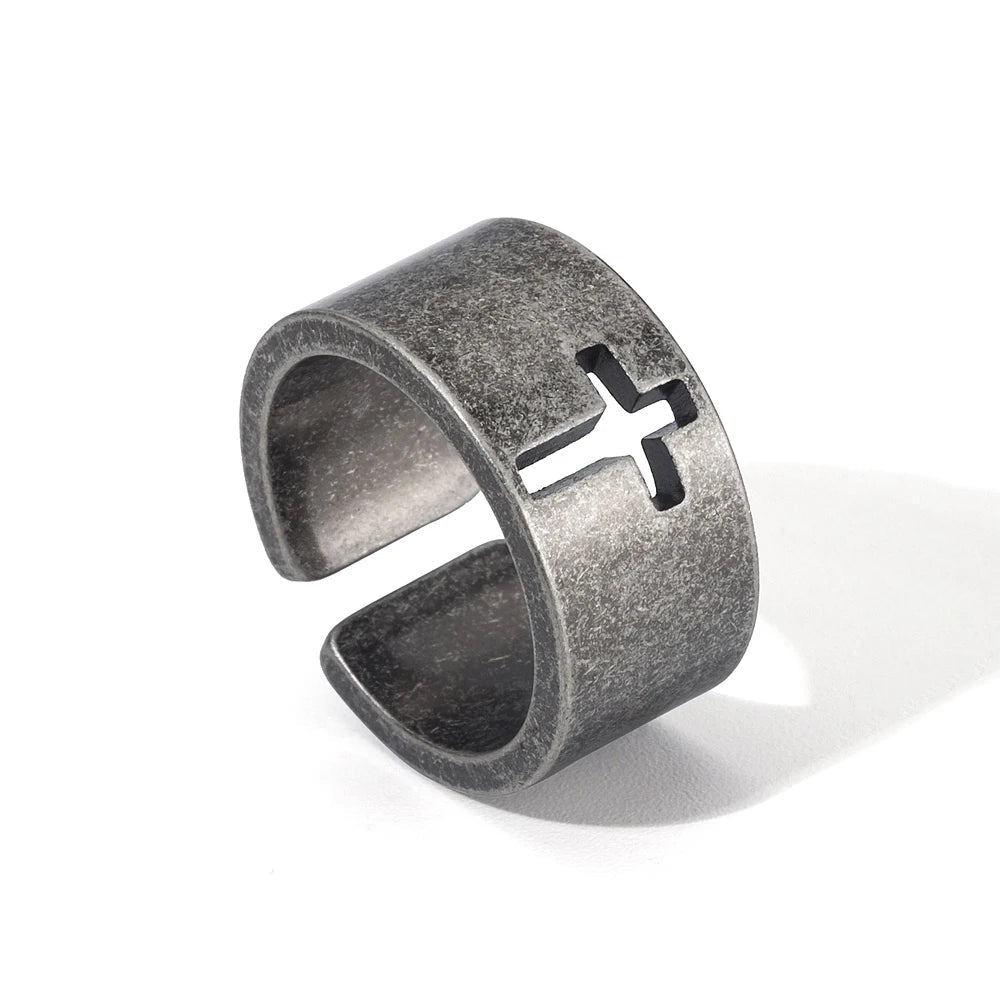 Vintage Christian Cross Ring Mens - Stainless Steel Silver - Unisex - That Rock Aesthetic